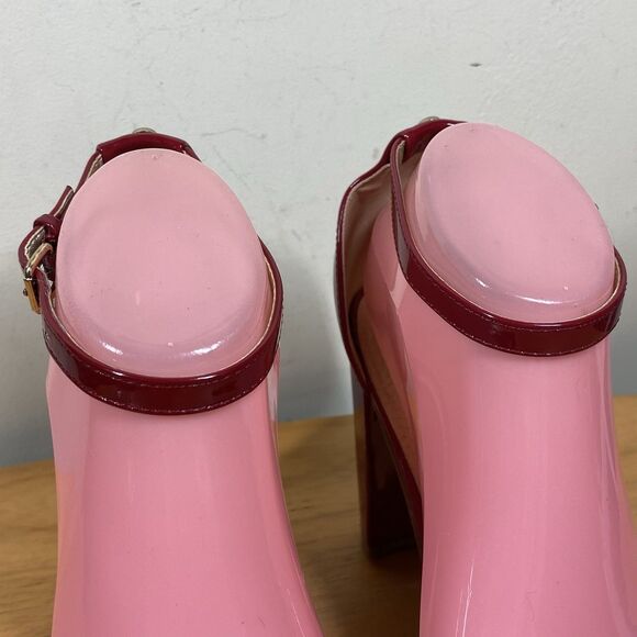 G by Guess Shantel3 Red Faux Leather Sz 7.5 Ankle Strap Block Heel Sandals Read - Picture 5 of 16